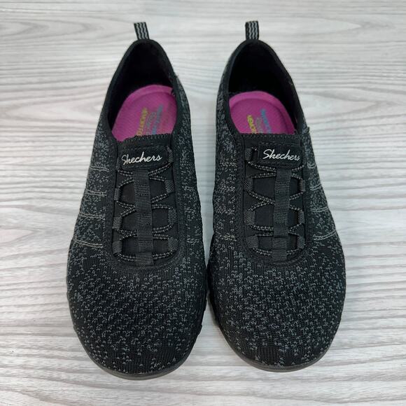 Skechers Shoes SZ 9 Breathe-Easy Just Chillin 23008 Black Relaxed Knit Lace Up - Picture 3 of 9